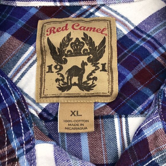 Red Camel Mens Flannel Shirt Size XL Blue Red Plaid Super Soft Casual All Cotton - Picture 6 of 8